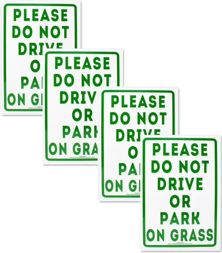 VIBE INK Letrero de 12 x 18 pulgadas con texto en inglés «Please Do Not Drive Or Park On Grass Yard», con estacas en H de 15 pulgadas incluidas,