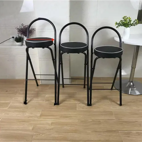 Miniatura 8 de Taburete plegable para desayuno, silla alta con asiento acolchado, taburete redondo portátil con respaldo, taburete plegable para adultos al aire