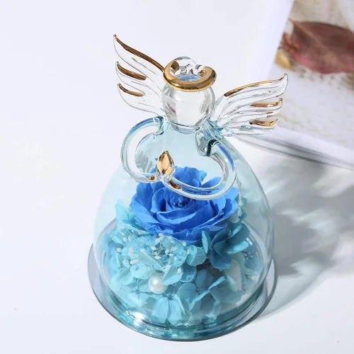 Miniatura 4 de ANLUNOB - Flores preservadas, regalos de cumpleaños y Navidad para mujeres, ángeles con bonitas rosas azules para regalos de boda y Acción de Gracias