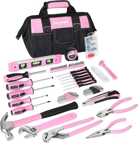Miniatura 8 de FASTPRO Juego de herramientas de reparación del hogar de 215 piezas con bolsa de almacenamiento abierta de boca ancha de 12 pulgadas, kit de Rojo