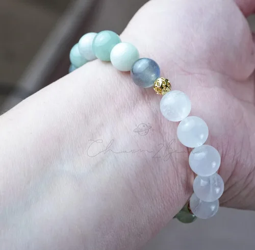 Miniatura 138 de Precious Gemstone Natural Crystal Healing Bracelet, Rutilated Quartz, Moonstone, Quartz Handmade Original Design Bracelet