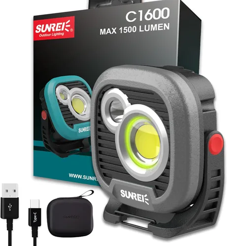 Miniatura 8 de SUNREI Luz de Trabajo Magnética LED de 1300LM con Atenuación Sin Escalones, Linterna Mecánica COB de 7800mAh, Reflector Recargable IPX65 con Gancho