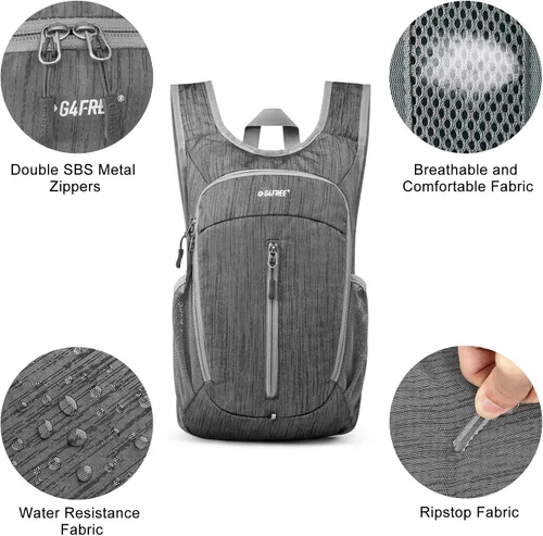 Miniatura 4 de G4Free Mochila de senderismo de 10L Mochila de viaje pequeña Mochila plegable ligera Mochila de hombro plegable casual Gris oscuro