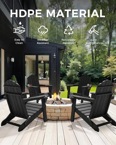 Miniatura 7 de Silla Adirondack plegable, silla Adirondack de HDPE con 2 soportes para tazas, sillas para fogatas al aire libre de fácil montaje para patio