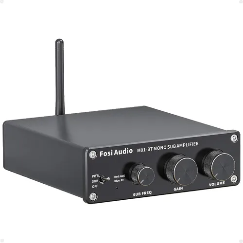 Fosi Audio M01-BT Bluetooth 5.0 300 vatios amplificador de subwoofer de cine en casa de frecuencia completa Mini audio estéreo Hi-Fi mono