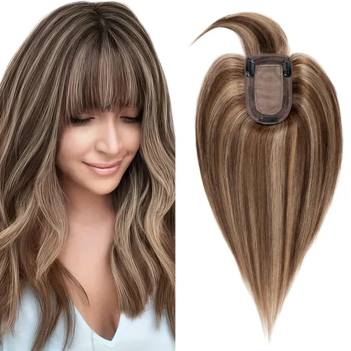 Miniatura 21 de SEGO Topes de cabello para mujeres de cabello humano real con cabello delgado, topes de cabello con clip frontal de 150% de densidad con base