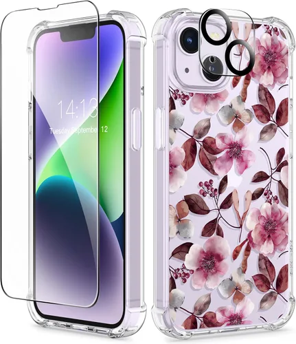 Miniatura 94 de GVIEWIN - Funda floral para iPhone 14 de 6.1 pulgadas, protector de pantalla + protector de lente de cámara, no se amarillenta, a prueba de golpes