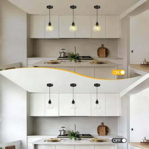 Miniatura 4 de Luces colgantes para isla de cocina, lámpara colgante negra con pantalla de cristal, lámpara colgante ajustable de 71 pulgadas para cocina, sala
