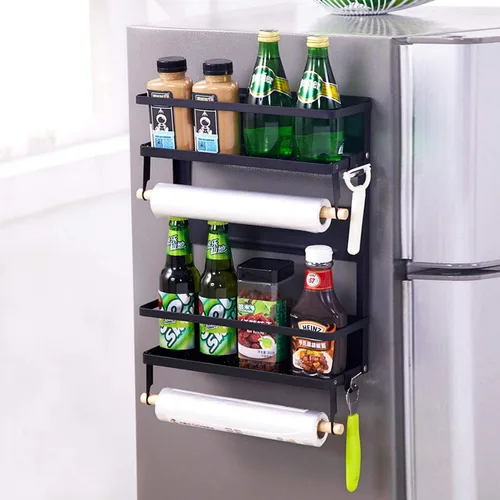 Miniatura 4 de Jolitac Estante magnético para especias para refrigerador, organizador de ahorro de espacio, estante negro en el refrigerador, soporte para toallas