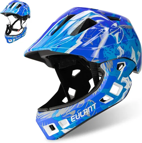 Miniatura 10 de EULANT Casco integral para niños con protector de barbilla, casco de bicicleta para niñas y niños de 6 años, se adapta a cabezas de 48 a 22.0 in