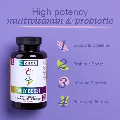 Miniatura 3 de Zhou Daily Boost - Multivitamínico probiótico para mujeres y hombres, apoyo inmunológico, antioxidante y suplemento de salud ocular con vitamina A