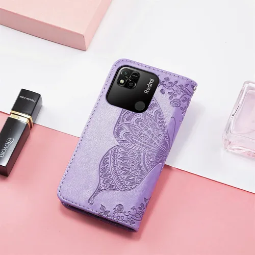 Miniatura 3 de CCSmall Funda tipo cartera para Xiaomi Redmi 10A para mujeres y niñas, con diseño floral en relieve de mariposa de PU de cuero con ranura