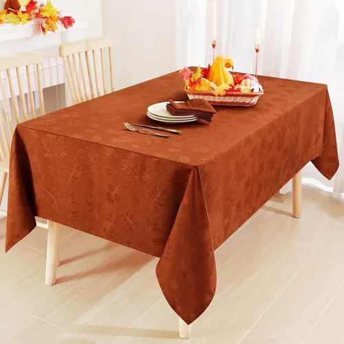 Miniatura 8 de Smiry Mantel rectangular de damasco impermeable de 60 x 102 pulgadas, patrón de hojas, manteles de tela jacquard para fiestas y cenas de vacaciones