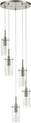 Linea di Liara Effimero - Lámpara colgante de 5 luces en racimo de luces para escaleras, lámpara grande de níquel cepillado, moderna lámpara de