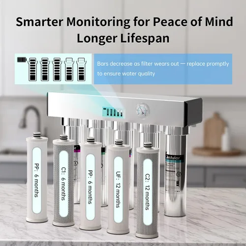 Miniatura 5 de Ontulor S2OP-U1 Sistema de filtro de agua para debajo del fregadero, sistema de filtración sin tanque de acero inoxidable de 0.01 micrones