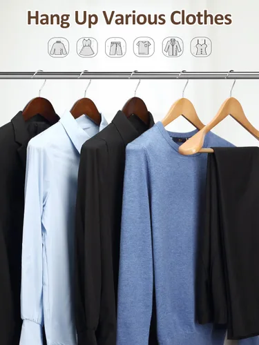 Miniatura 6 de AMKUFO Perchas de Madera de Hombro Ancho Paquete de 8 Perchas para Abrigos con Barra Antideslizante para Pantalones, Perchas de Traje de Servicio