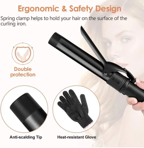 Miniatura 5 de Rizador 6 en 1 para cabello largo y corto, coeficiente de temperatura positivo, de cerámica, con temperatura ajustable y voltaje dual, con guante