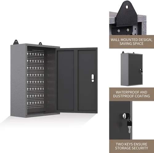 Miniatura 4 de JZD Gabinete de almacenamiento montado en la pared de acero, gabinetes de herramientas colgantes de metal, para taller de garaje, negro y gris