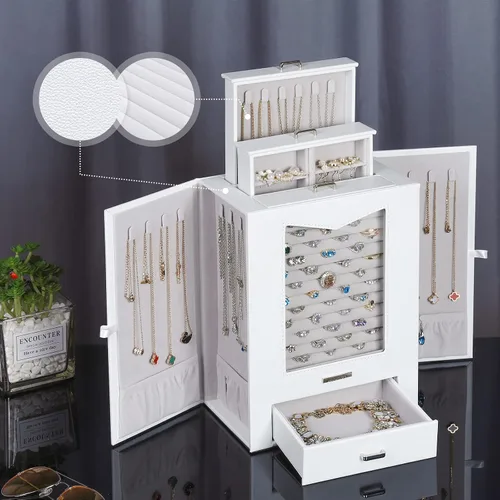 Miniatura 6 de Homde Organizador de joyas con ganchos de ventana de cristal real, regalo para mujeres, caja de joyería para collares, anillos, aretes, pulseras
