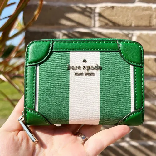 Miniatura 2 de Kate Spade Traveler - Funda pequeña con cremallera para tarjetas, color verde y blanco, jacquard, Verde multi