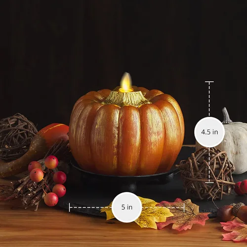 Miniatura 6 de Luminara - Vela LED de Halloween sin llama que funciona con pilas - Calabaza naranja dorada metálica - Paquete de 1-5x4.5 - Uso en interiores sin