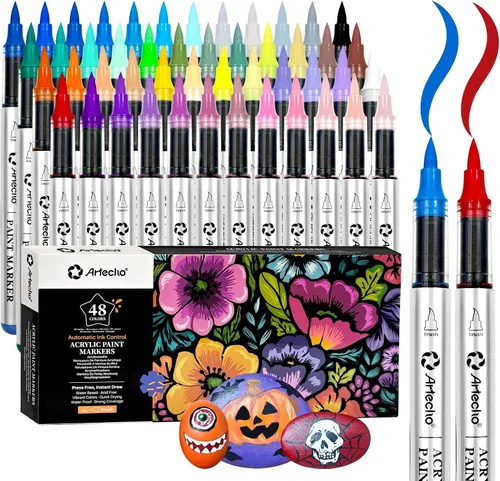 Miniatura 10 de Artecho Bolígrafos de pintura con purpurina, 12 colores acrílicos con purpurina con punta extra fina de 0.028 in para pintura de rocas, piedra