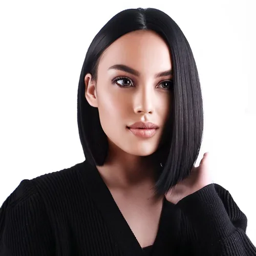 Miniatura 3 de Pelucas de cabello negro corto y lacio negro para mujer, peluca de cosplay con parte lateral, resistente al calor, pelucas sintéticas de aspecto