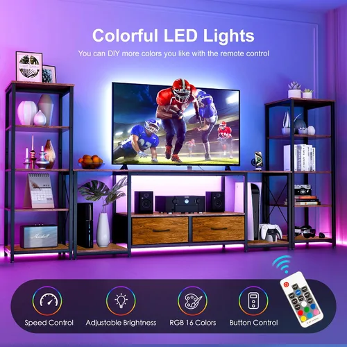 Miniatura 5 de Soporte de TV para televisores de hasta 65 pulgadas, centro de entretenimiento con 2 estanterías, consola de TV moderna rústica con 2 cajones
