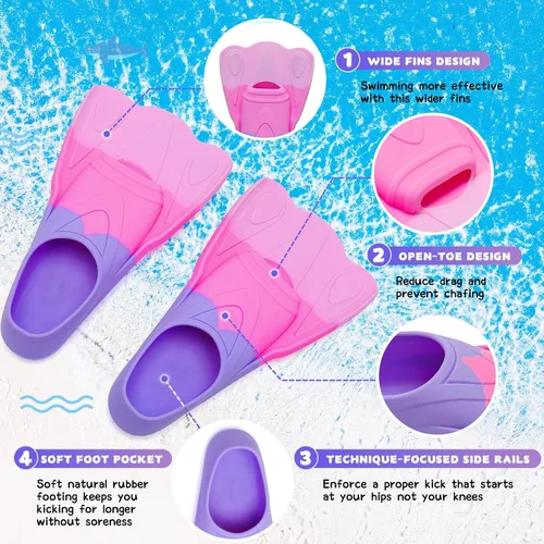 Miniatura 2 de Aletas de natación para niños, aletas cortas de natación para niños, aletas de entrenamiento de natación para regazo, piscina, esnórquel para niños