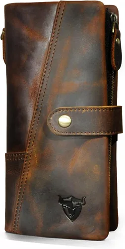 Miniatura 59 de Genuino Caballo Loco Cuero Regalo de Viaje Moneda Bolsillo Tarjetero Organizador Largo Cadena Rfid Cartera Monedero Con Broche Para Hombres Hombres