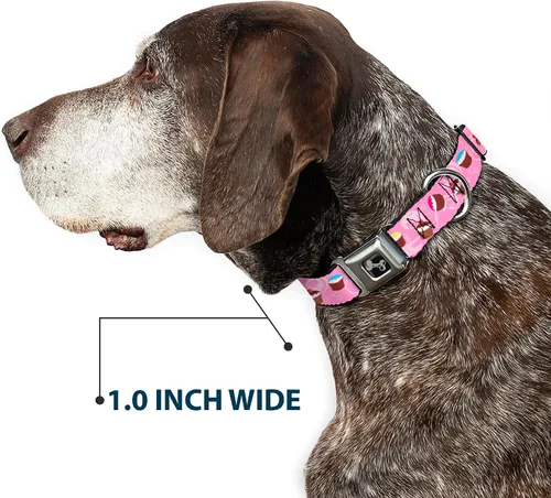 Miniatura 6 de Buckle-Down Collar de perro con hebilla para cinturón de seguridad, diseño de remolinos de cupcakes, rosa, multicolor, 1 pulgada de ancho, se adapta