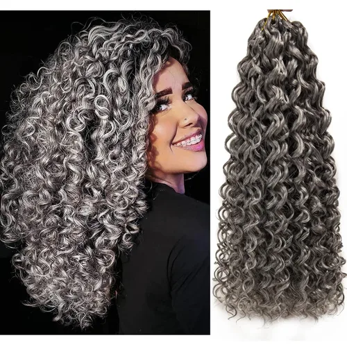 Miniatura 60 de QRHSUKA - Mechones rizados con ganchillo GoGo, cabello ondulado con ganchillo de agua para mujeres, sintético gris, trenzado bohemio, trenza de onda
