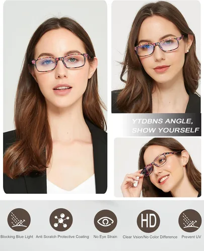 Miniatura 7 de Lentes de lectura para mujer, elegantes lectores con bloqueo de luz azul, anteojos para mujer, anteojos de computadora de moda Azul/Verde/Negro/Rojo