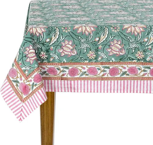Miniatura 16 de Ridhi Mantel rectangular de algodón con estampado de bloque a mano amarillo mostaza, 102 x 48 pulgadas, reutilizable, decorativo para uso diario