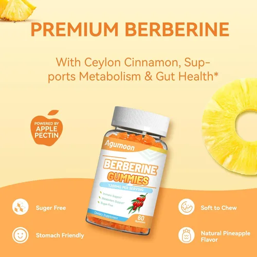 Miniatura 5 de Gomitas de berberina de 1200 mg, suplemento de berberina de alta potencia con canela de Ceilán para el sistema inmunológico y el metabolismo, sin