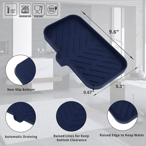 Miniatura 2 de MicoYang Jaboneras de baño de silicona con boquilla de drenaje, organizador de fregadero de cocina, soporte de esponja, bandeja de jabón para Azul