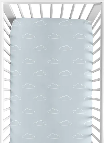 Sweet Jojo Designs Blue Clouds - Sábana bajera para cuna para bebé, recién nacido, habitación de bebé, colchón estándar, pizarra y cielo nublado