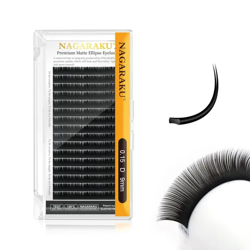 Miniatura 105 de NAGARAKU Extensiones de pestañas elipse con puntas abiertas planas, pestañas individuales de 0.006 in, rizo C, bandeja de mezcla de 0.315-0.591 in