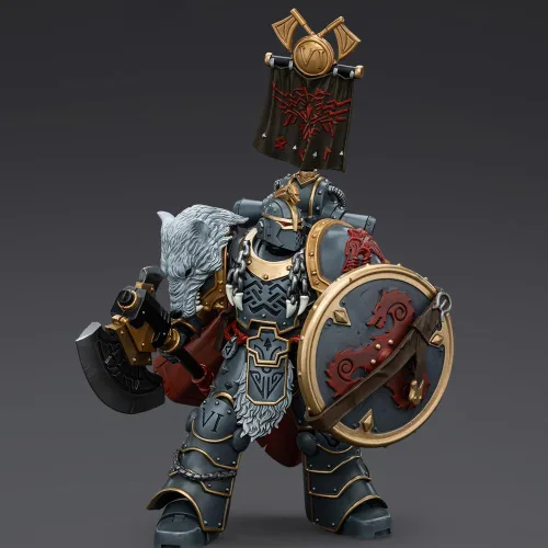 Miniatura 5 de JOYTOY 1/18 Warhammer 40,000 Figura de acción Space WolvesLegion Praetor con hacha de poder y escudo de combate, colección modelo 15 años + regalo