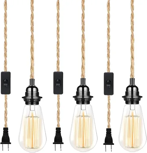 Miniatura 14 de Cable de luz colgante industrial de 15 pies - Accesorio de luz colgante enchufable, Cable de lámpara colgante estilo granja de 15 pies