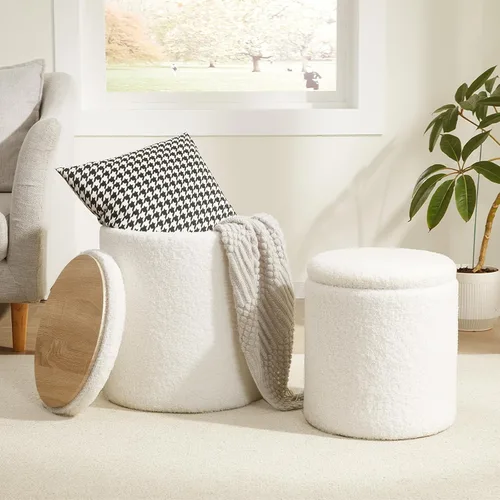Miniatura 17 de Royal Windsor Boucle - Juego de 2 otomanas redondas con almacenamiento, taburete pequeño para sala de estar, mesa de centro pequeña, taburete