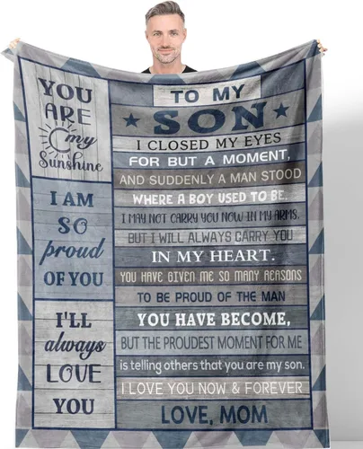 Manta Regalo para Hijo 80" x 60", Regalos para Hijo de Mamá Papá, Regalo de Cumpleaños para Hijos, Regalo de Cumpleaños para Hijos, Regalo para Hijo