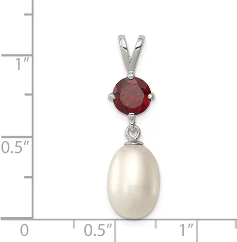 Miniatura 2 de Colgante de plata de ley granate y perla cultivada de 0.315-0.354in FW