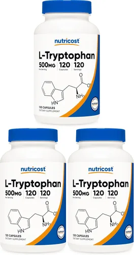 Miniatura 9 de Nutricost L-triptófano 500 mg, 120 cápsulas (2 botellas)