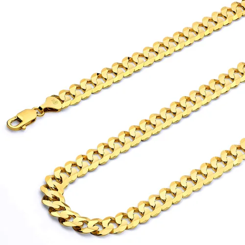 Miniatura 12 de 14k REAL Yellow/Two Tone Gold Bevelled Hollow 11mm, 9mm, 6.5mm, 5mm, 4.5mm, 3.5mm, 2.5mm, 2mm Cuban Curb Chain Necklace/Bracelet with Lobster Claw