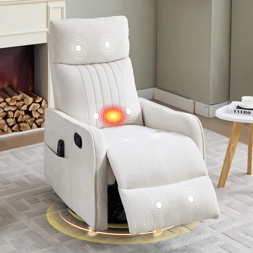 Silla reclinable giratoria manual para adultos, silla planeadora sobrerellena para guardería con masaje y calor, silla reclinable para sala de