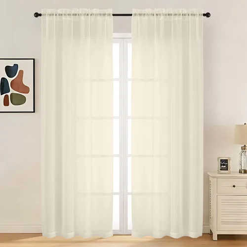 Miniatura 10 de LIVEKID Cortinas traslúcidas negras de cocina de 36 pulgadas de largo, cortinas cortas filtrantes de luz, 2 paneles de gasa aireada, texturizadas