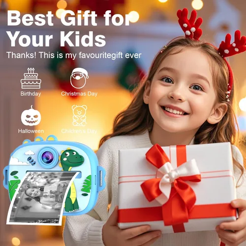 Miniatura 7 de Cámara para niños con impresión instantánea, cámaras duales delanteras y traseras, juguete digital de viaje portátil, cumpleaños para niñas y niños