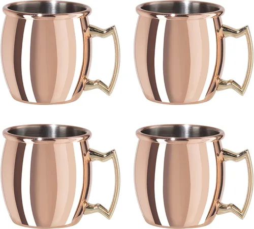 Miniatura 8 de Oggi Juego de 2 tazas de Moscow Mule de acero inoxidable chapadas en cobre de 20 onzas con mango EZ-Grip, carrito de cóctel y accesorios de bar