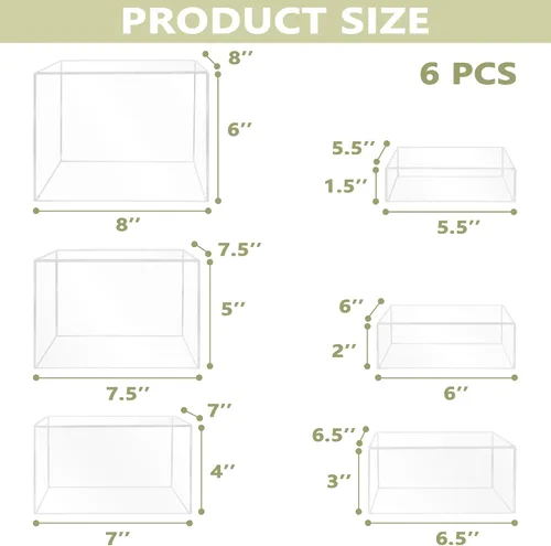Miniatura 3 de 6 Piezas Elevadores de Buffet, Elevadores de Alimentos para Mesa de Buffet, Elevadores de Exhibición de Cubos Acrílicos con Fondo Hueco, Soporte